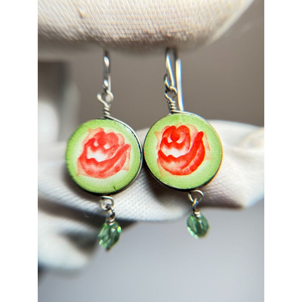 Vintage Costume Halloween Ghost Earrings Green Red 1.5"